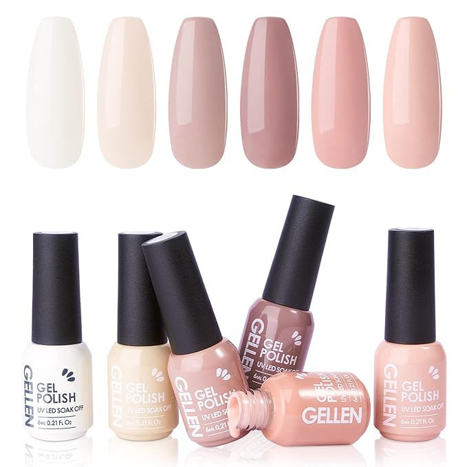 Gellen Gel Nail Polish Kit- Gentle Nudes Series Nude Neutrals 6 Colors, Warm Pastels Beige Pink S... | Amazon (US)