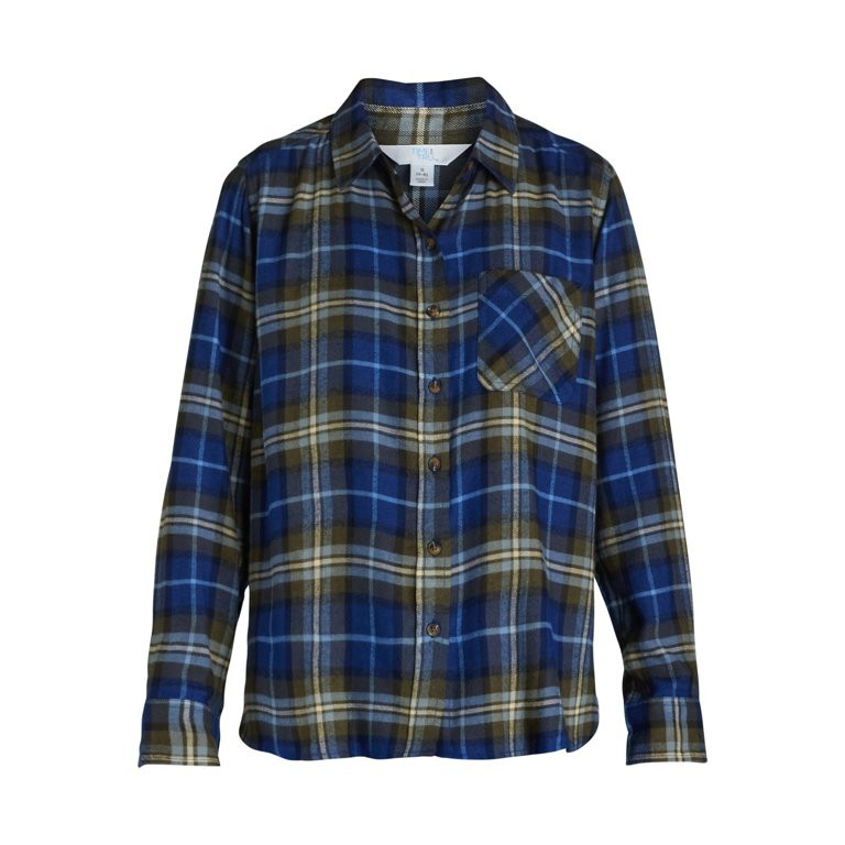 Time and Tru Women's Button Down Flannel Shirt with Long Sleeves, Sizes XS-3XL | Walmart (US)