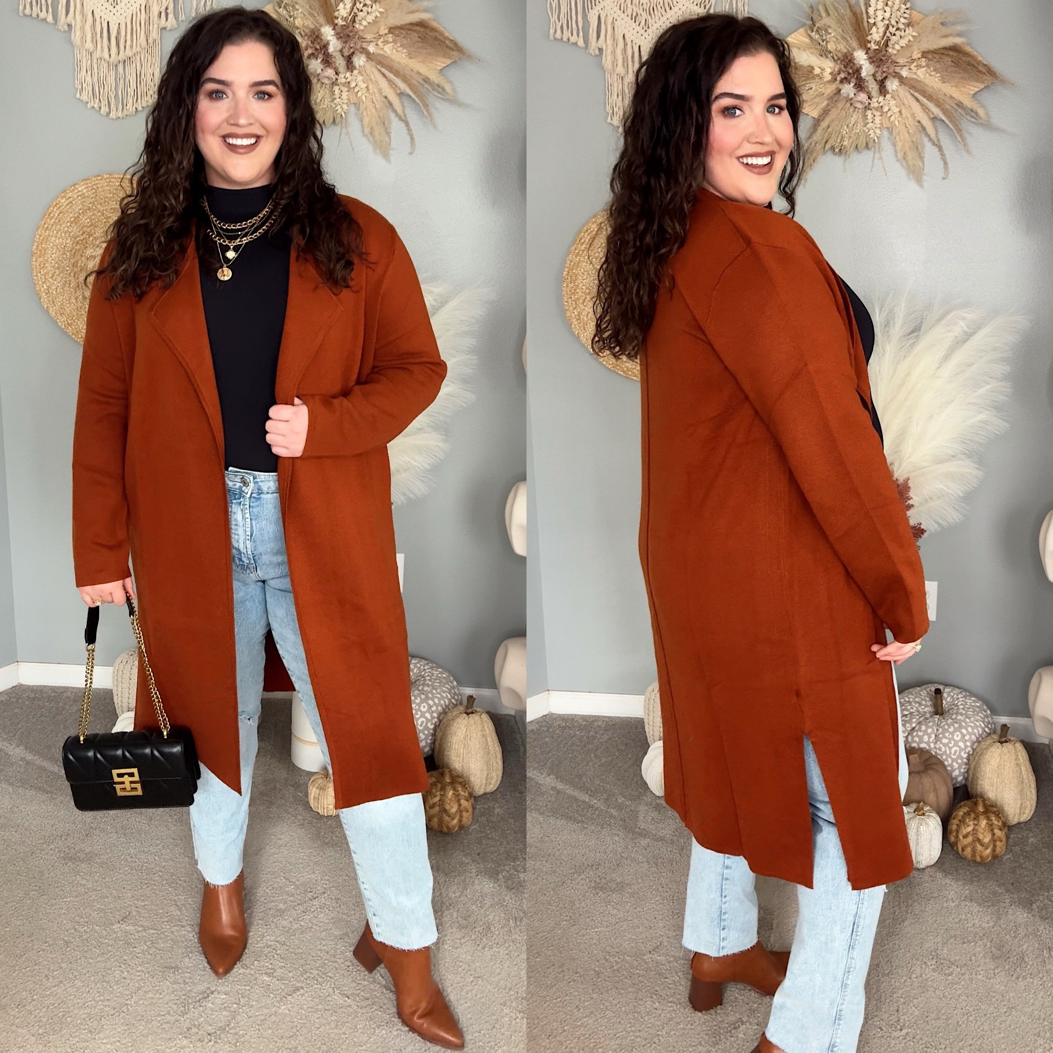Fall outfit recreation 🍁🎃🍂 Casual outfit inspo for everyday style. Mockneck bodysuit: XL Jeans: 18 Coatigan: XL

#LTKStyleTip #LTKSeasonal #LTKPlusSize
