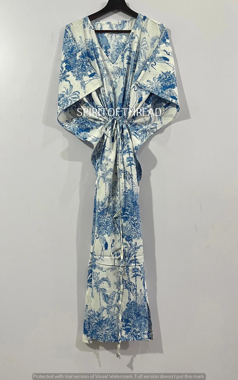 Tiger Print Cotton Kaftan, Indian Floral Kaftan, Long Caftan, Dress for to Be Moms, Beach Cover U... | Etsy (US)