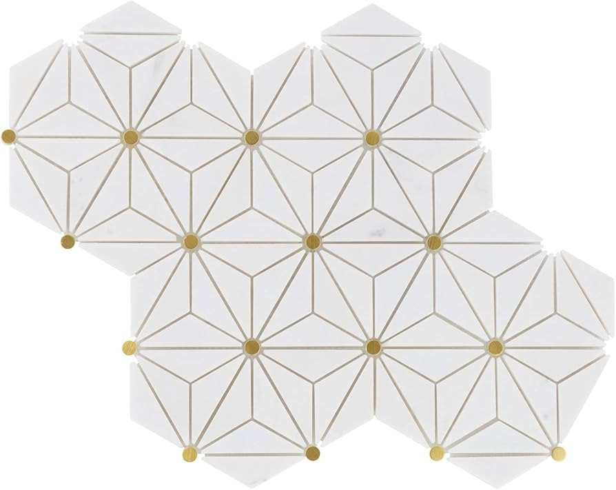Modket White Cararra Marble Stone Gold Dot Aluminum Mosaic Tile Backsplash TDH608 (10 Sheets) | Amazon (US)