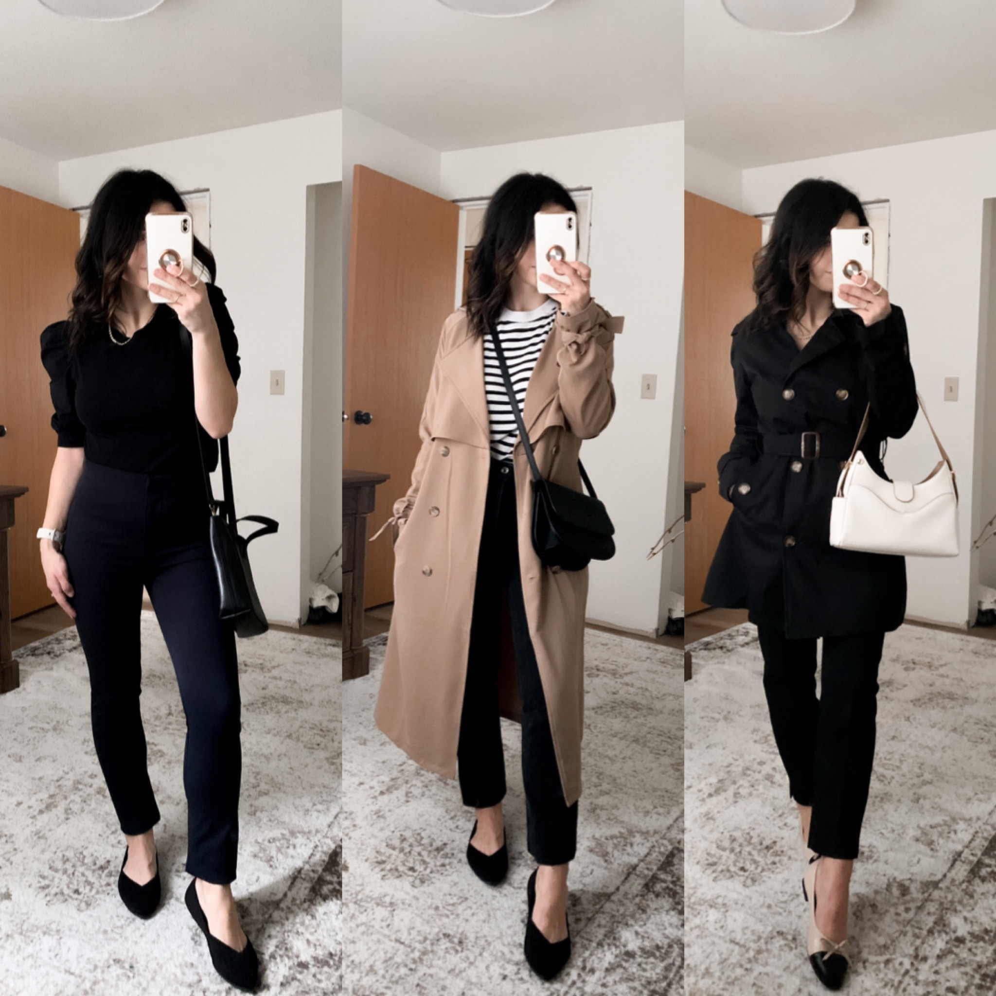 Petite outfit ideas
Long trench -0 
Black trench-XS 
Puff sleeve top-xxs
Striped top-XS
Navy pants-0petite 
Black jeans-23
Black trousers(Hayden pants)-00P

#LTKsalealert #LTKunder50 #LTKunder100