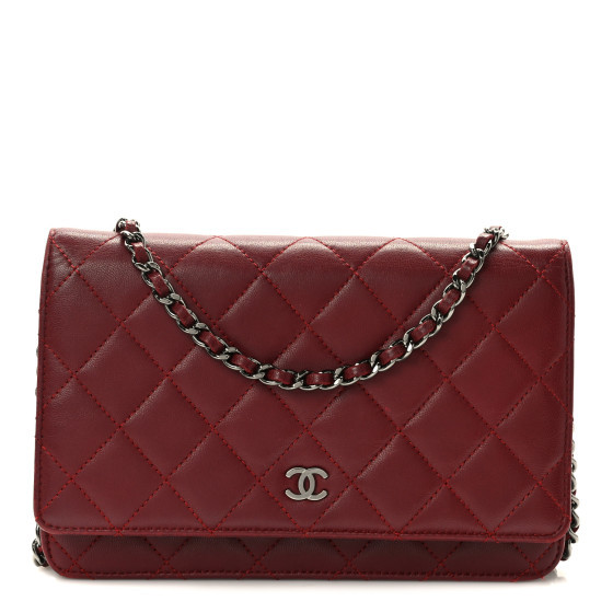 Lambskin Quilted Wallet On Chain WOC Red | FASHIONPHILE (US)