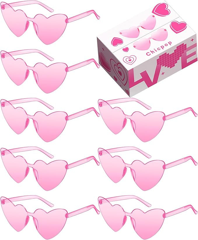 8 Pairs Heart Shaped Frameless Glasses Trendy Transparent Candy Color Eyewear for Party Favor | Amazon (US)