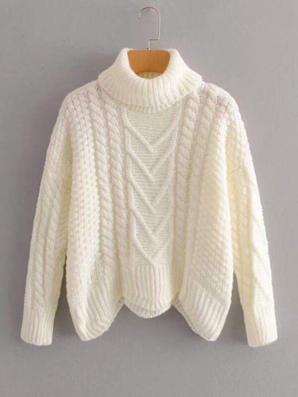 High Neck Cable Knit Sweater | SHEIN