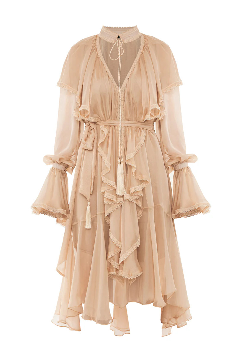 OCEAN OF THE TENDERNESS MIDI DRESS IN BEIGE | OVERTHESEA | CULT MIA | CULT MIA UK LTD
