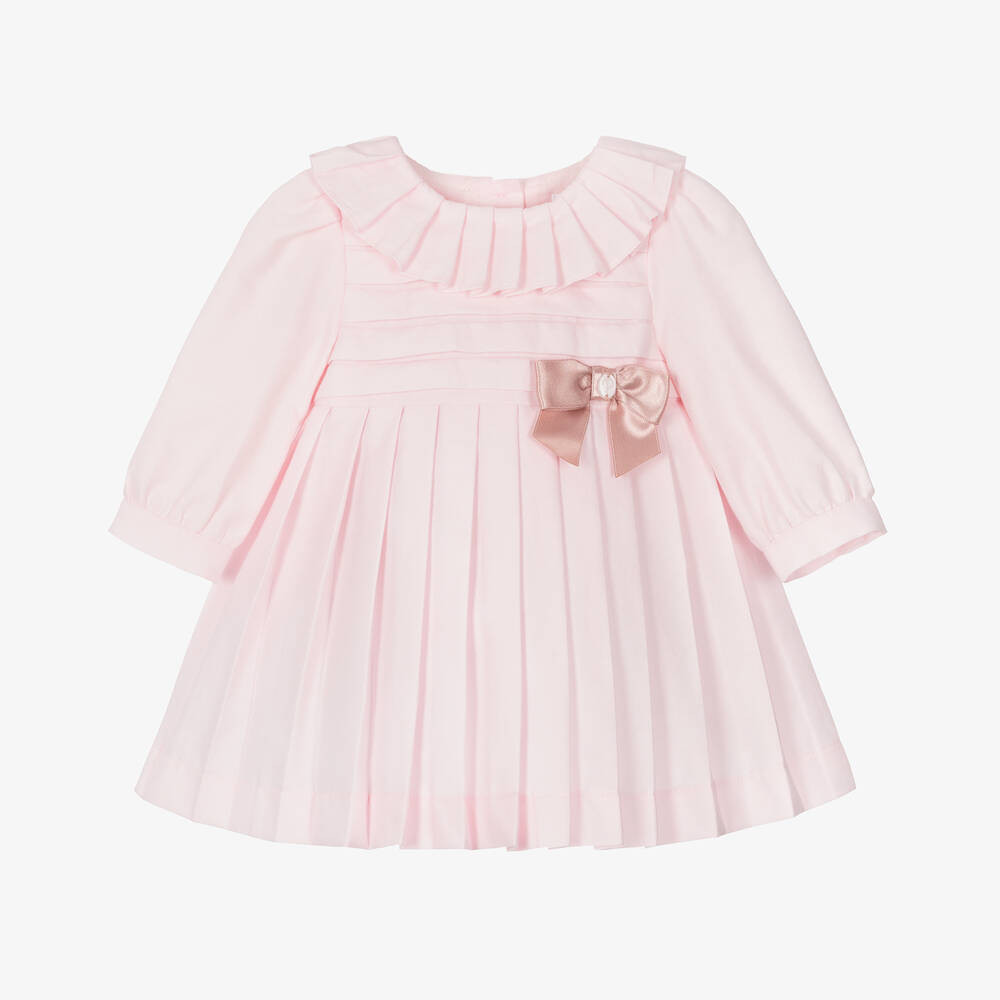 Baby Girls Pink Pleated Cotton Dress | Childrensalon