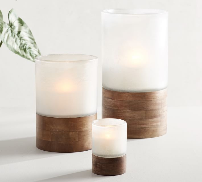 Handcrafted Wood & Frosted Glass Candle Holders | Pottery Barn (US)