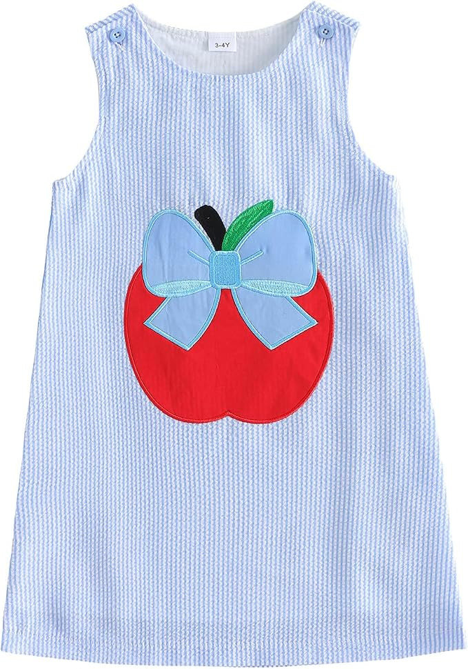 Back to School Toddler Girl Outfit Apple Pencil Kids Sleeveless Striped Tank Dress First Day of S... | Amazon (US)