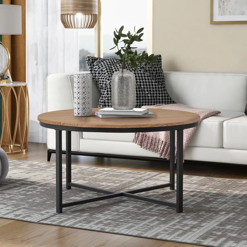35.4" Rustic Round Wood Coffee Table With X-Base | Wayfair North America