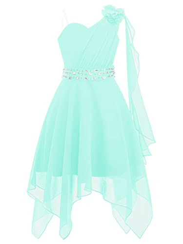 YOOJIA Kids Girls One Shoulder Wedding Bridesmaid Dress Pleated Chiffon Flower Girl High-Low Dress Proms Ball Gown Z Mint Green 8 Years | Amazon (US)
