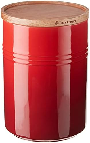 Le Creuset Stoneware Canister with Wood Lid, 2.5 qt. (5.5" diameter), Cerise | Amazon (US)