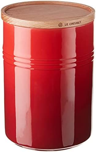 Le Creuset Stoneware Canister with Wood Lid, 2.5 qt. (5.5" diameter), Cerise | Amazon (US)