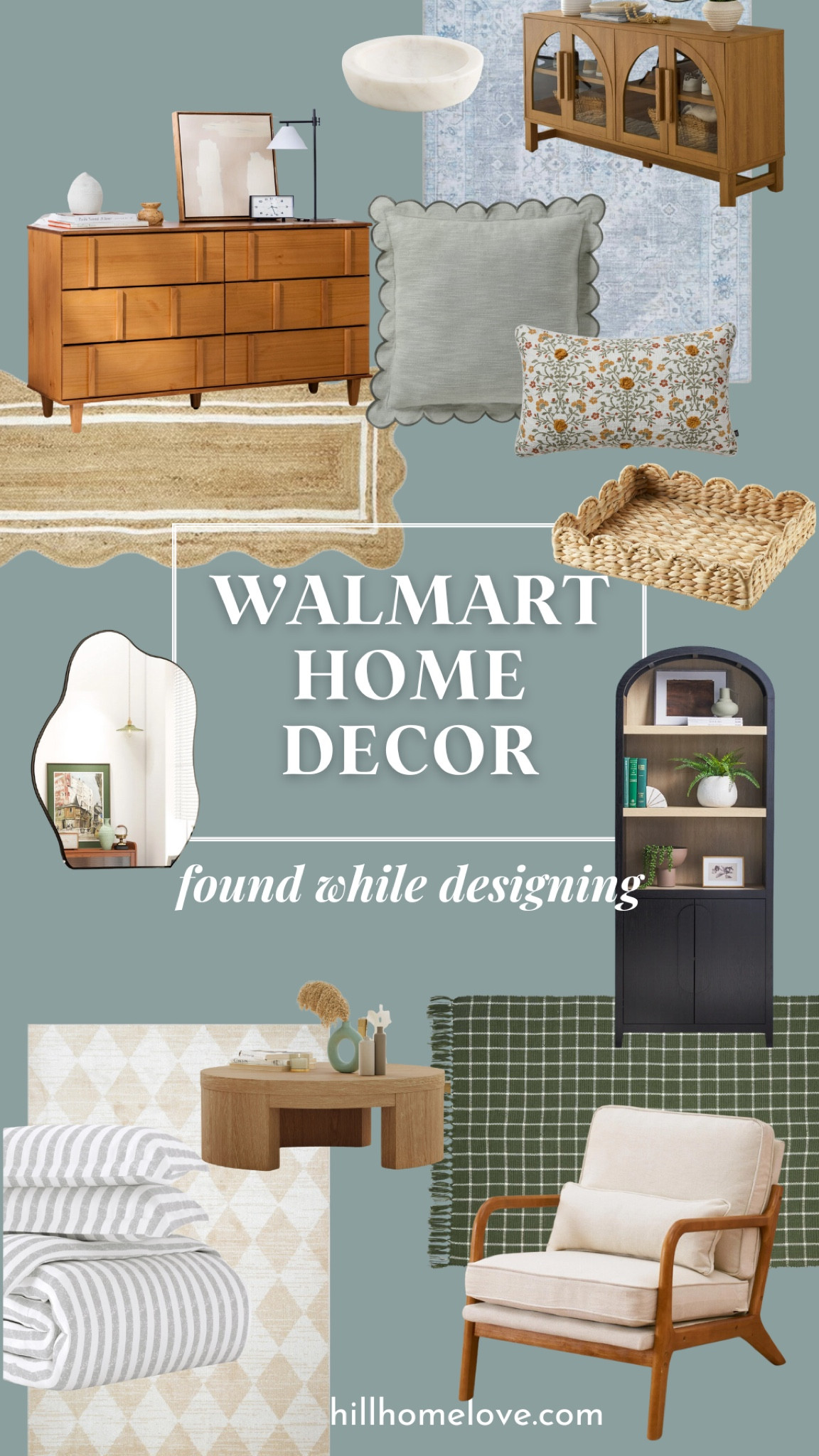 Affordable home decor from Walmart.com! Mid-century modern accent chair and dresser, green plaid rug, marble trinket dish, and scalloped decor details. Decorating and furnishing a home doesn’t have to be so expensive! 

#LTKHome #LTKStyleTip