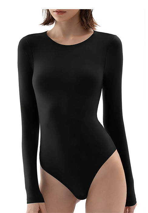 PUMIEY Women's Scoop Neck Long Sleeve Bodysuit Body-hugging Sexy Tops Smoke Cloud Collection | Amazon (US)