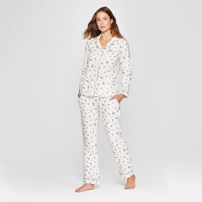 Women's Holly Berry Flannel Notch Collar Pajama Set - Gilligan & O'Malley™ Cream | Target