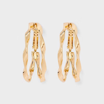 Two Row Wavy Hoop Earrings - Universal Thread™ Gold: Clip-In Clasp, Recycled Iron, 1.25" Length | Target