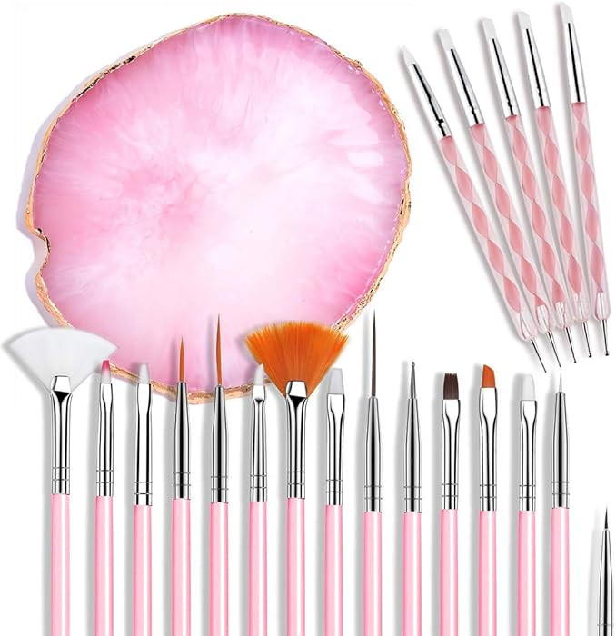 21 Pcs Nail Art Brushes Nail Art Tool Set Resin Palette Nail Art Painting Mixed Color 2 Way Acryl... | Amazon (US)