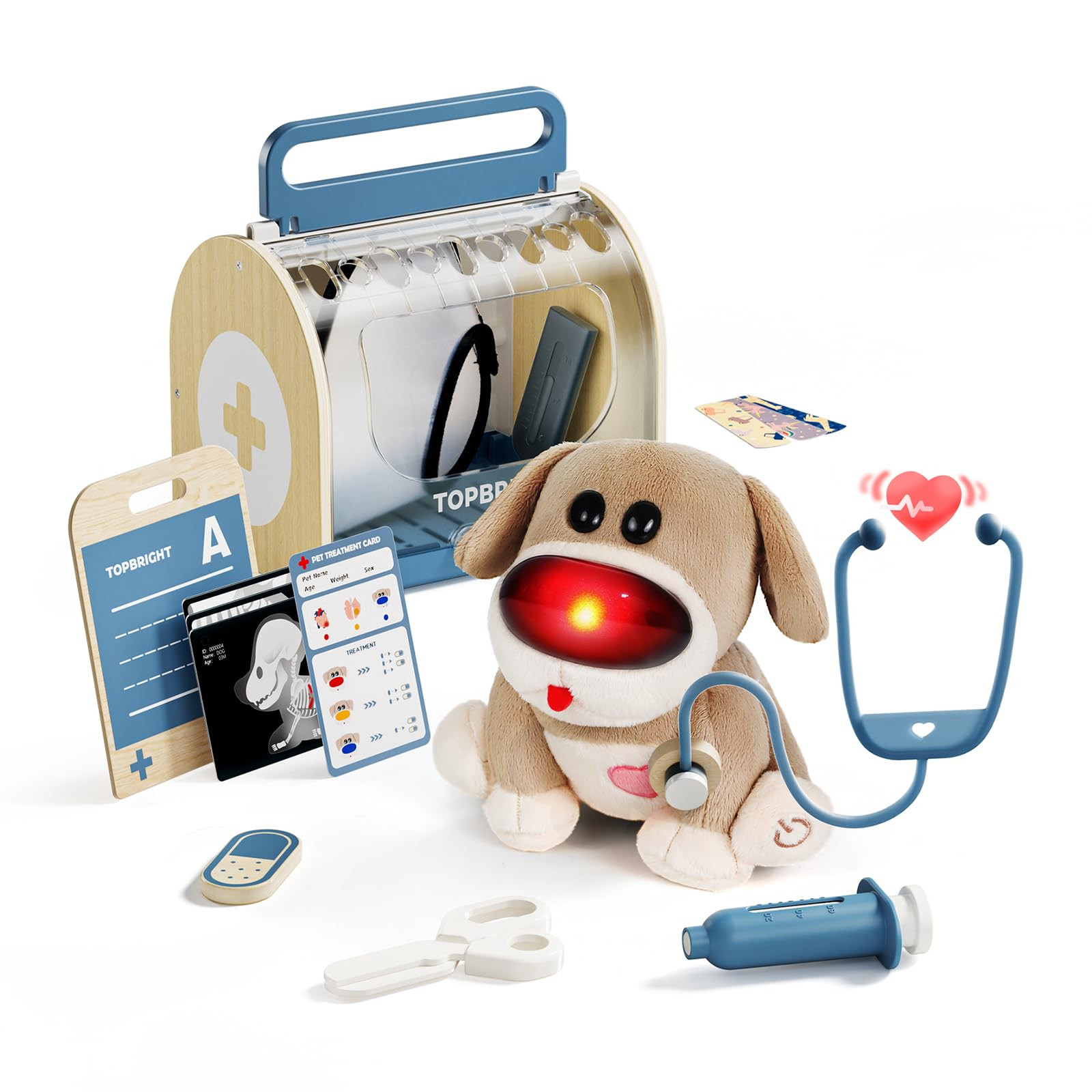 TOP BRIGHT Doctor Kit Kids, Electronic Interactive Stuffed Dog Vet Toy Kit, Pet Care Play Set for... | Amazon (UK)