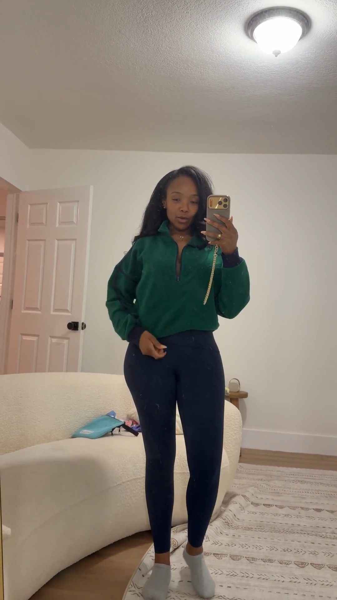 Scroll to shop 💚  

An easy everyday athleisure look with a cozy half-zip and sculpting leggings — perfect for errands, school drop-offs, or casual days. use promo code - KFFXSPANX for 15% OFF 