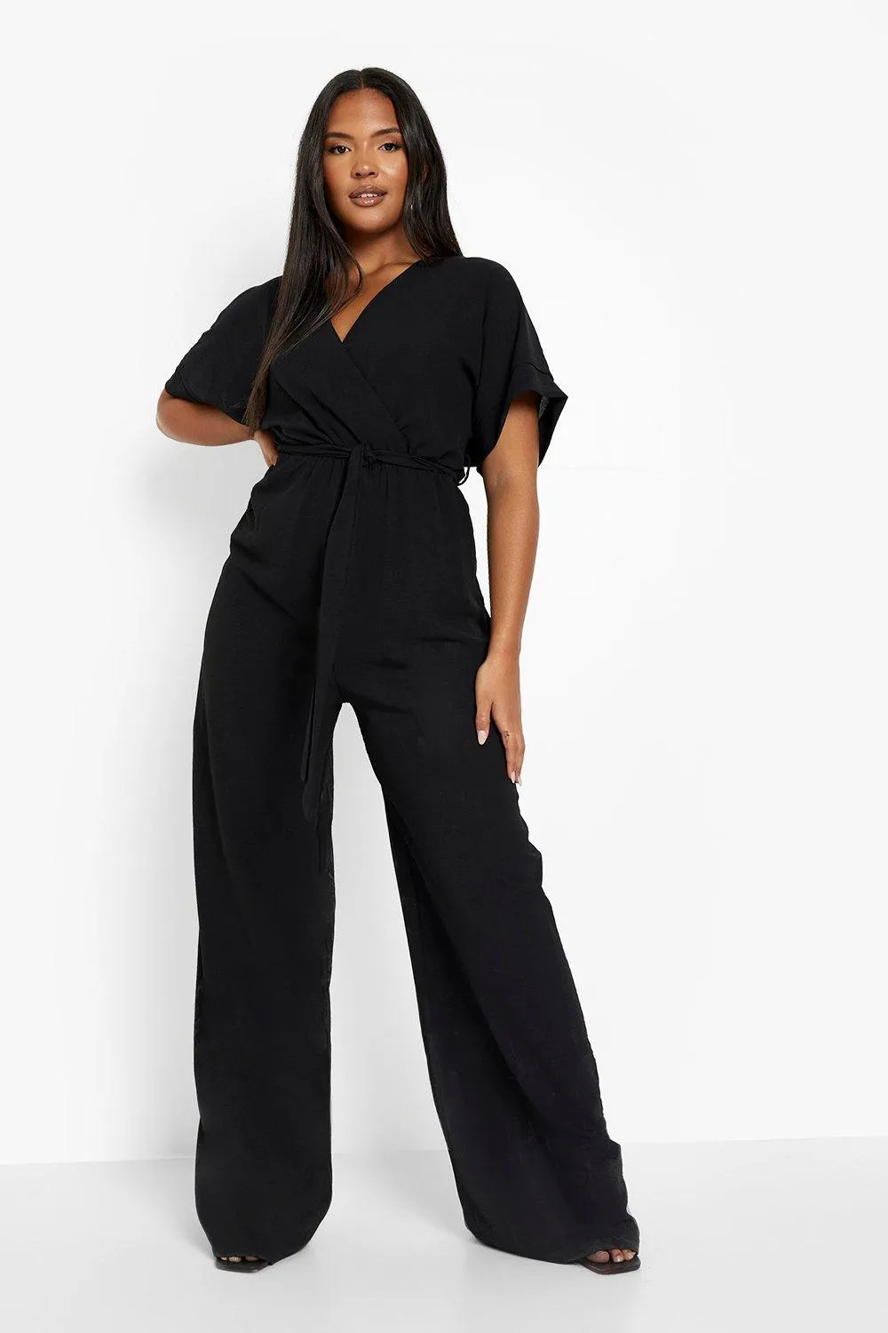 Womens Plus Woven Belted Wide Leg Jumpsuit - Black - 18 | boohoo (US & Canada)