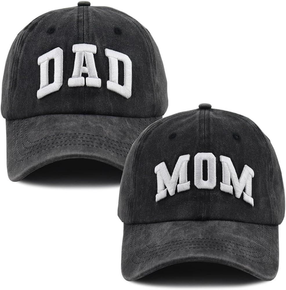 Dad and Mom Hats for Men Women, 3D Embroidered Adjustable Washed Cotton Fathers Mothers Day Birth... | Amazon (US)