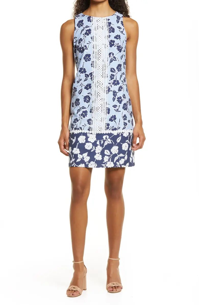 ELIZA J Lace Trim Floral Linen Blend Shift Minidress | Nordstromrack | Nordstrom Rack