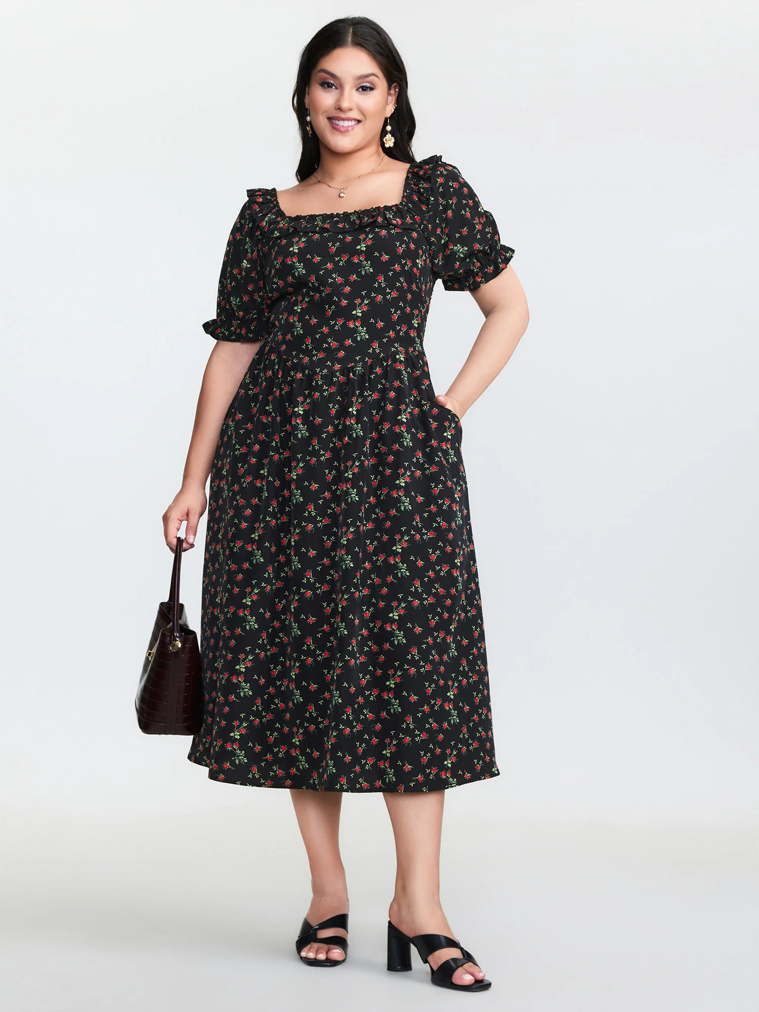 Floral Print Shirred Back-Tie Midi Dress | Bloomchic