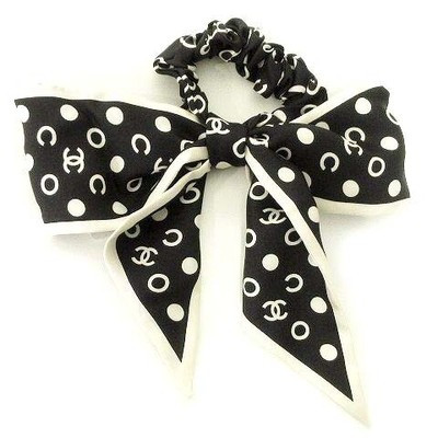 Chanel Tagged Scrunchie Coco Mark Silk Dot Ribbon Scarf Hair Rubber Made In Ital | eBay US
