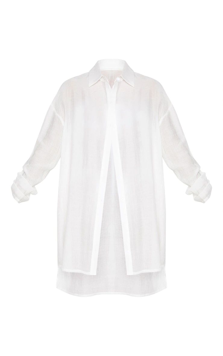 Ecru Oversized Linen Look Beach Shirt Dress | PrettyLittleThing US