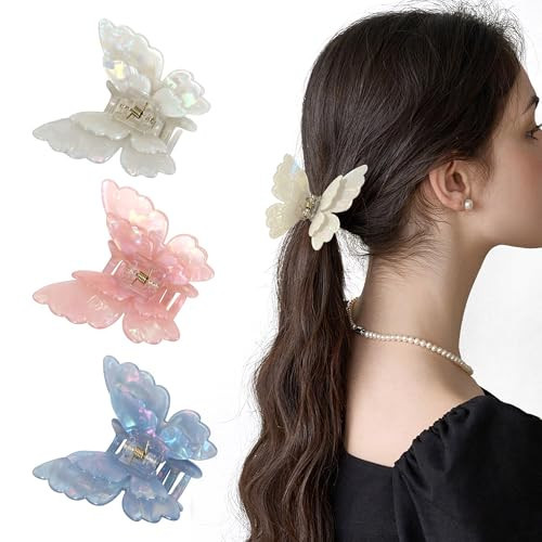 NAISIER Butterfly hair clips for women girl Butterfly claw clips Hair Accessories for Girls & Women.(White pink blue) | Amazon (US)