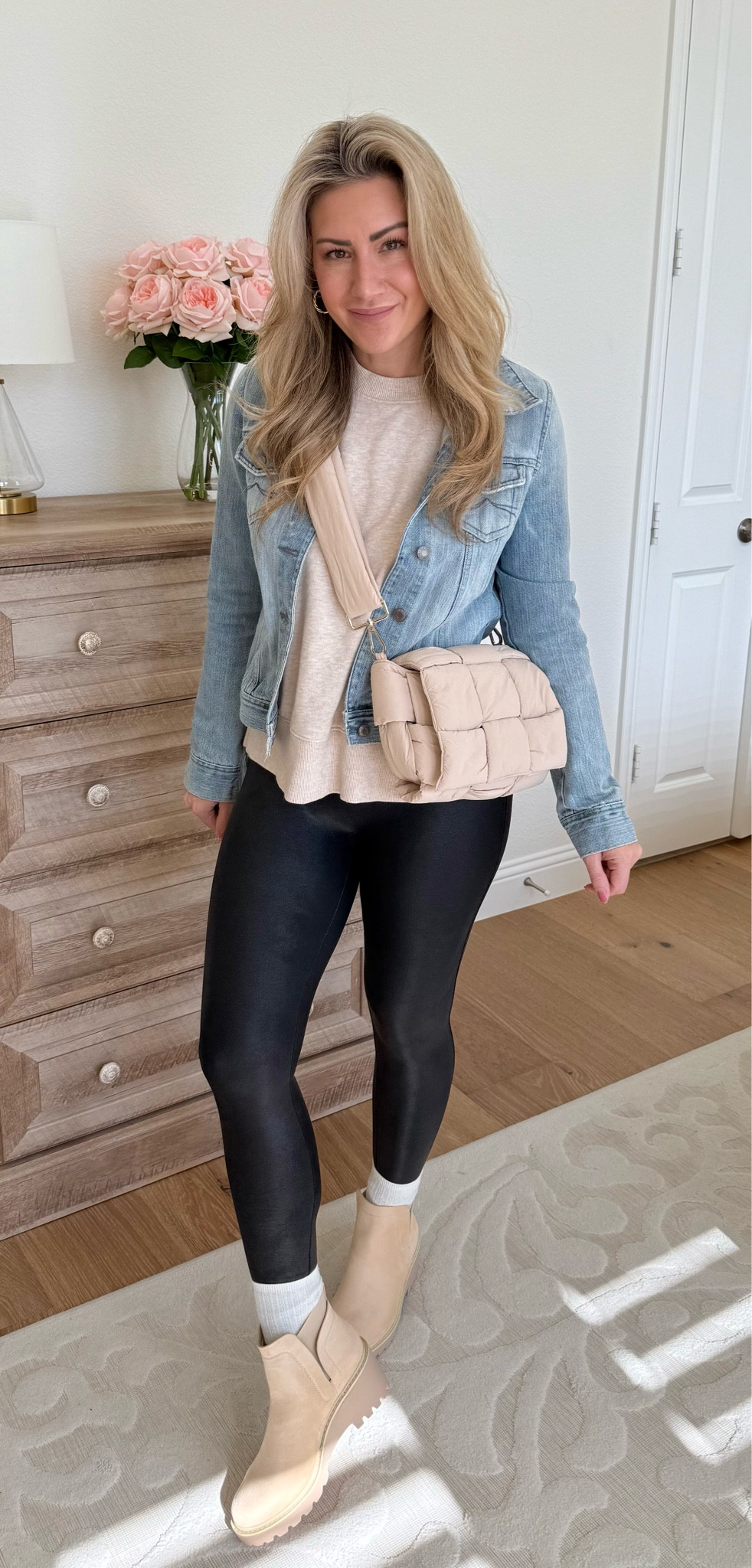 Comfy casual everyday outfit - crewneck sweatshirt, spanx leggings and denim jacket! 

#amazonboots #spanxleggings #amazonoutfit #leggingsoutfit #denimjacket #amazonstyle #springstyle #springtransition #chelseaboots 

#LTKStyleTip #LTKFindsUnder50 #LTKSeasonal