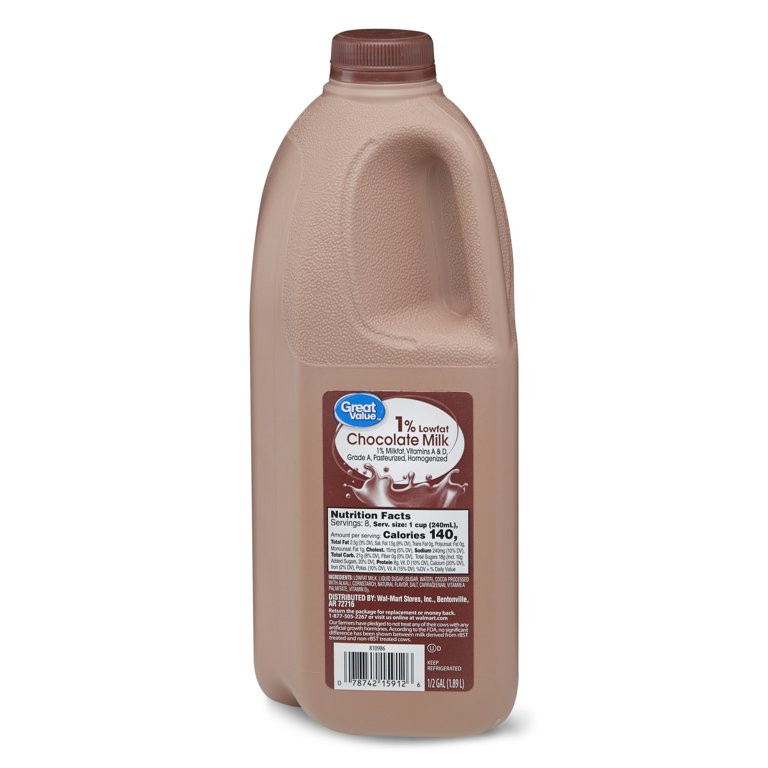 Great Value 1% Low Fat Chocolate Milk, Half Gallon, 64 fl oz | Walmart (US)