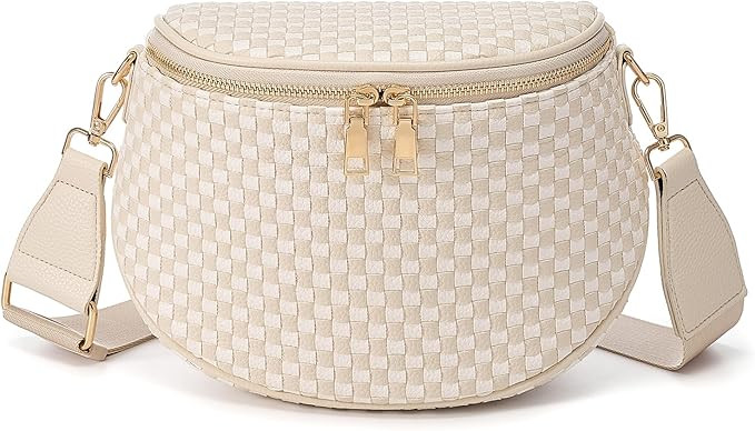 Trendy Woven Checkered Crossbody Bum Bag for Women，PU Leather Checkered Purse Fanny Packs Belt ... | Amazon (US)