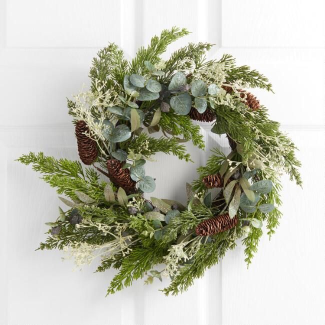 Glittered Faux Greens and Berries Wreath | World Market