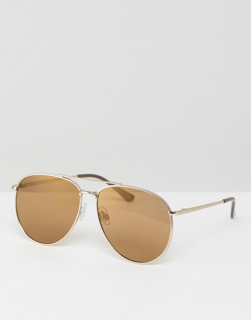 ASOS Metal Aviator Sunglasses In Matt Gold & Gold Flash lens - Gold | ASOS UK