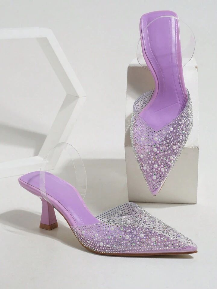 Charming Women's Fashion Silver High Heels, Transparent & Pointed & Rhinestone Decor Stiletto Hee... | SHEIN