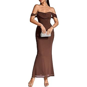 KUTUMAI Off The Shoulder Maxi Long Dress Corset Ruched Bodycon Formal Wedding Guest Dresses for W... | Amazon (US)