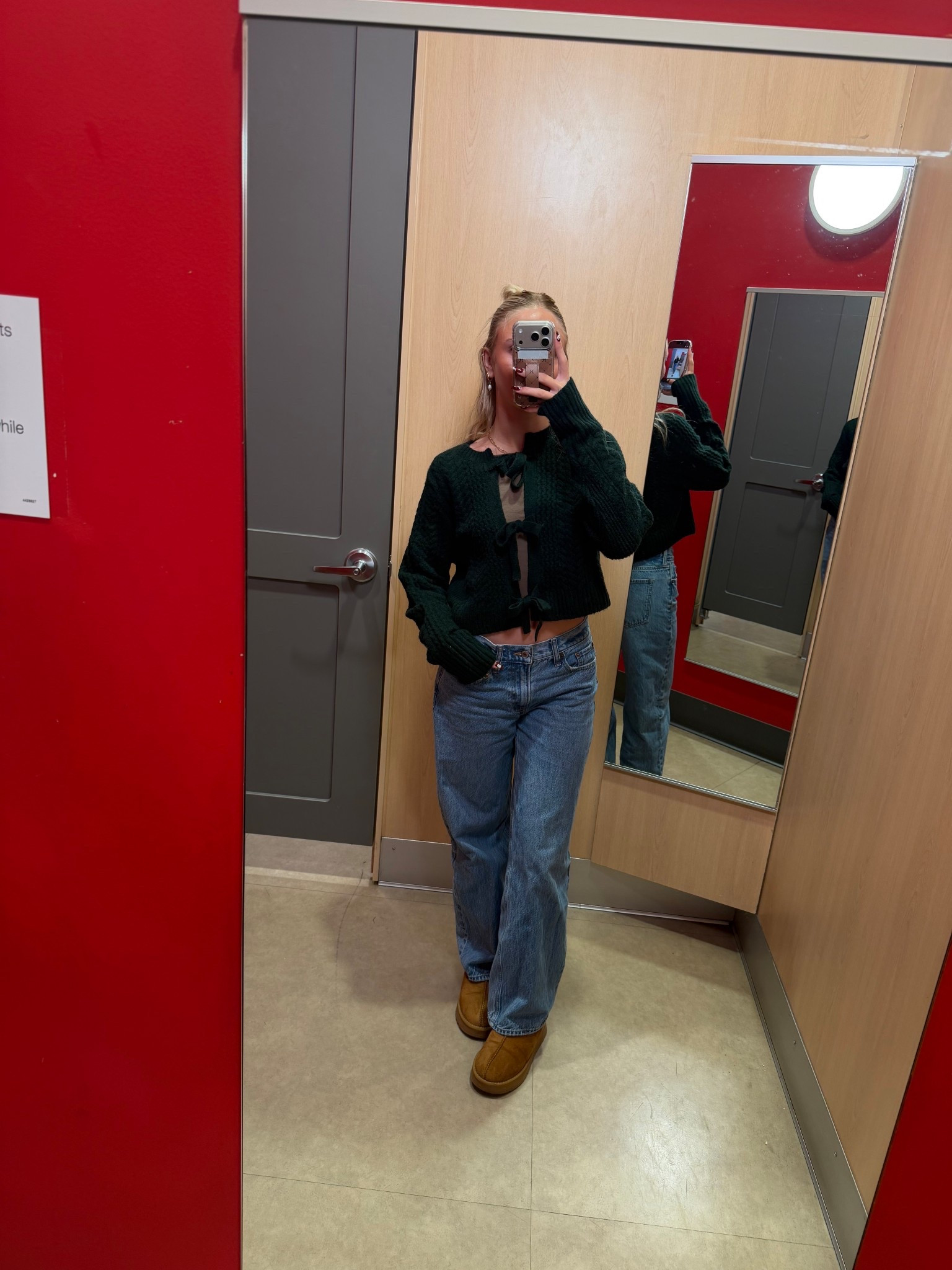 Target bow cardigan! Wearing a size large 💚