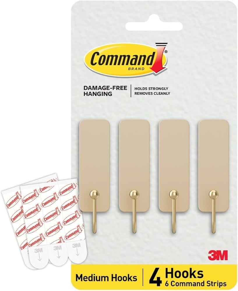 Command Medium Wire Hook, Latte, 4 Hooks, 6 Strips | Amazon (US)