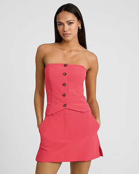 Strapless Button Front Tailored Tube Top | Express