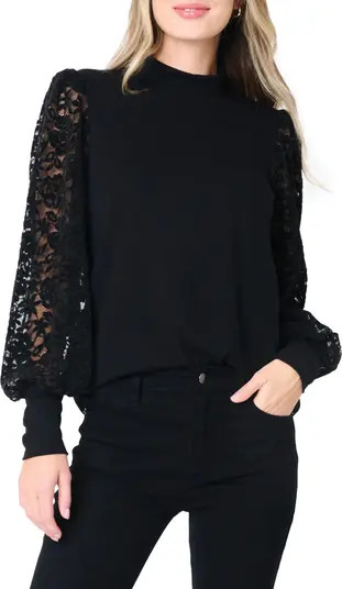 GIBSONLOOK Lace Sleeve Mock Neck Top | Nordstrom | Nordstrom
