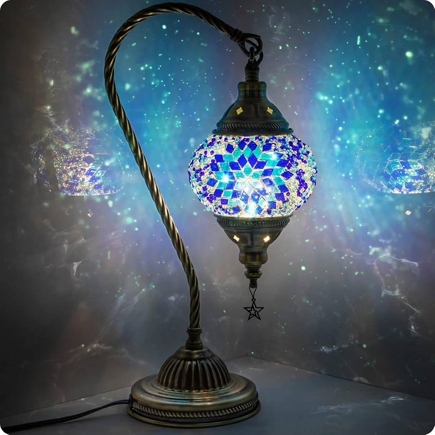 Yarra-Decor Turkish Moroccan Lamp with Bronze Base 3 Color Options Handmade Swan Neck Mosaic Glas... | Amazon (US)