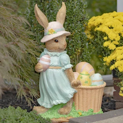 24" Tall Magnesium Rabbit Garden Statue with Easter Basket and Sun Hat "Anna Mae | Wayfair North America