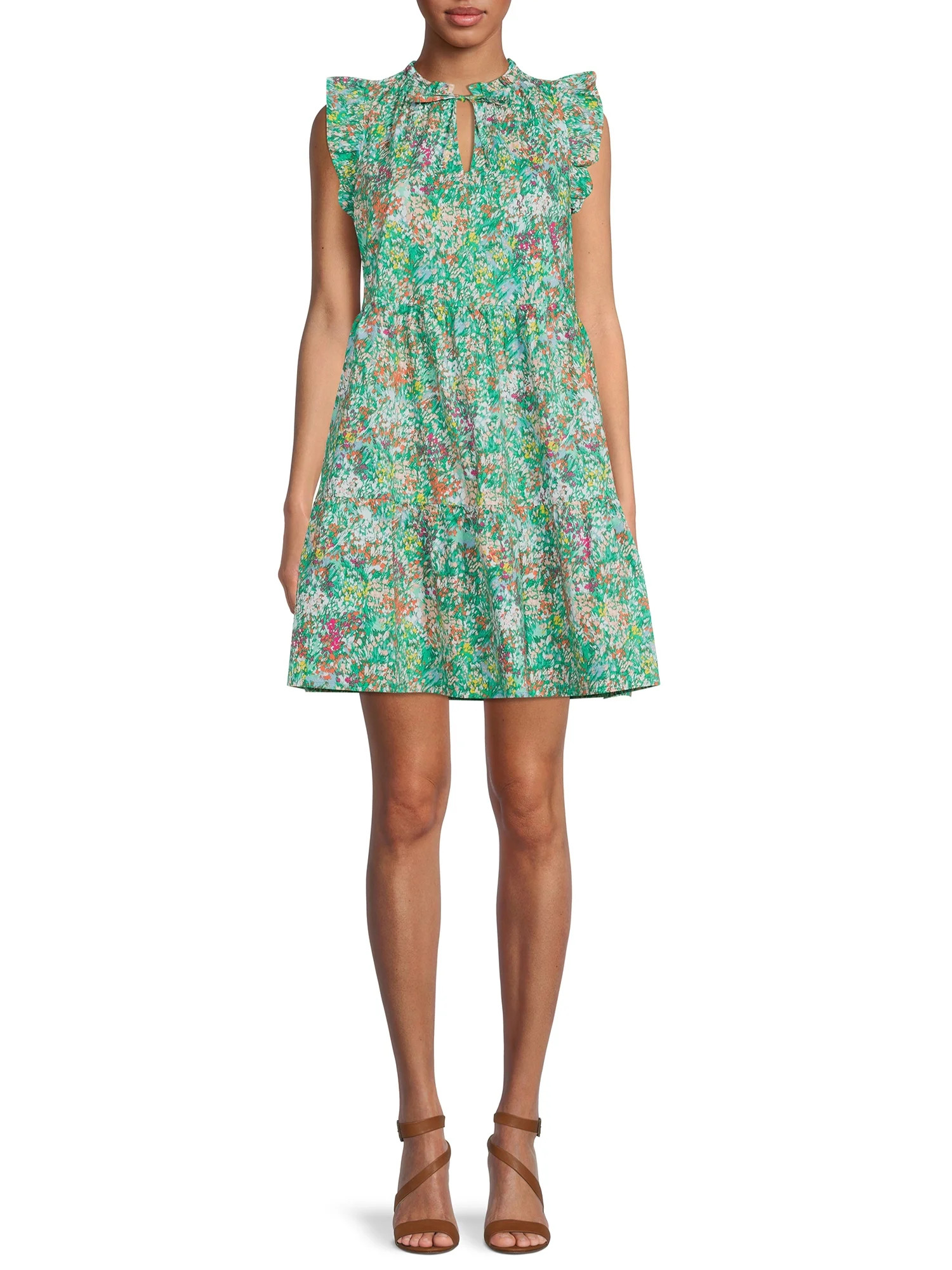 Time and Tru Women's Flutter Sleeve Woven Dress | Walmart (US)