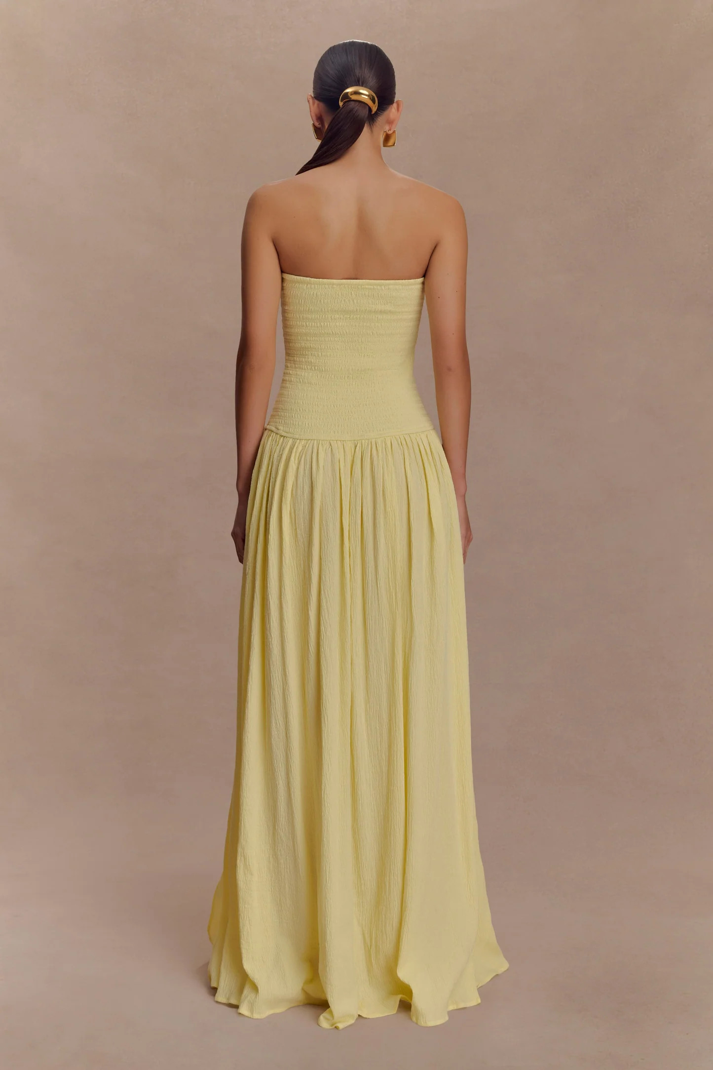 Maureen Cotton Shirring Maxi Dress - Lemon | MESHKI US