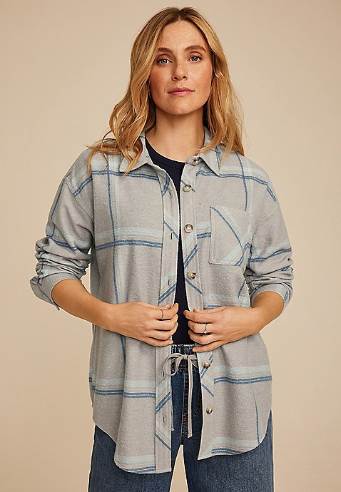 Plaid Fleece Oversized Shacket | Maurices