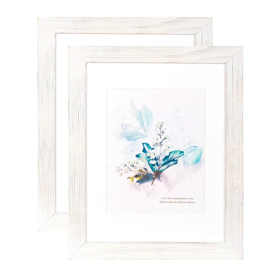KAIWIN 100% Solid Wood White 11x14 Picture Frame 2 Pack Display Picture 8x10 with Mat, HD Glass I... | Amazon (US)