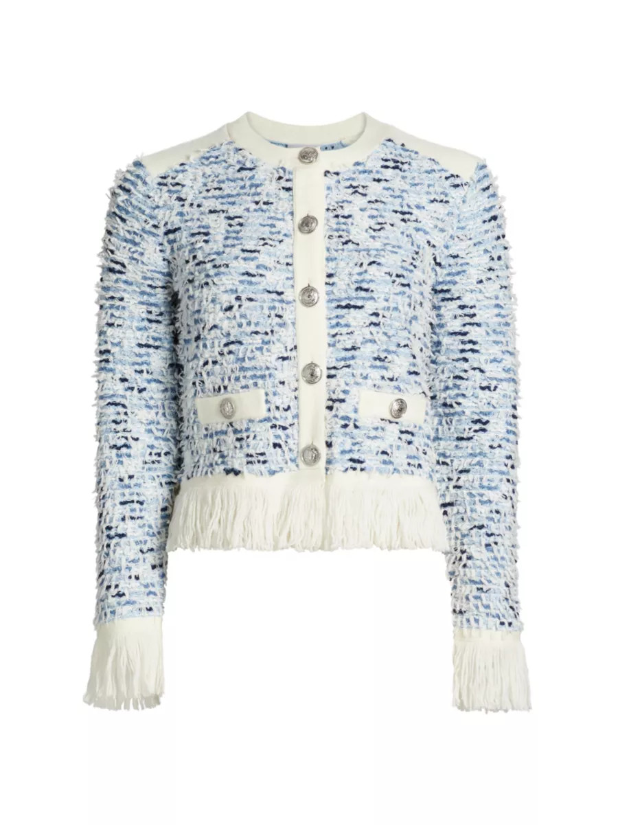 Fringe-Trimmed Tweed Cardigan Jacket | Saks Fifth Avenue