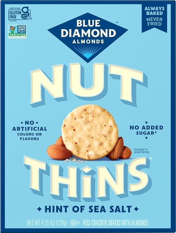 Blue Diamond Almonds Nut Thins Gluten Free Cracker Crisps, Hint of Sea Salt, 4.25 Oz Boxes (Pack ... | Amazon (US)